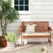 Costway Patio Bench Outdoor Solid Wood Loveseat Chair with Backrest & Cushion Porch Garden